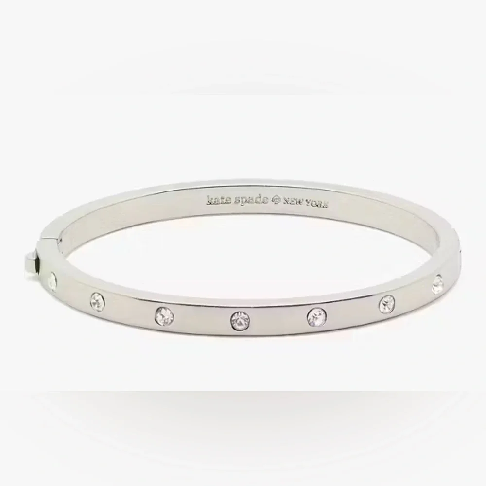Kate Spade Set in Stone Hinged Silver Bracelet with crystals EUC - Picture 1 of 6